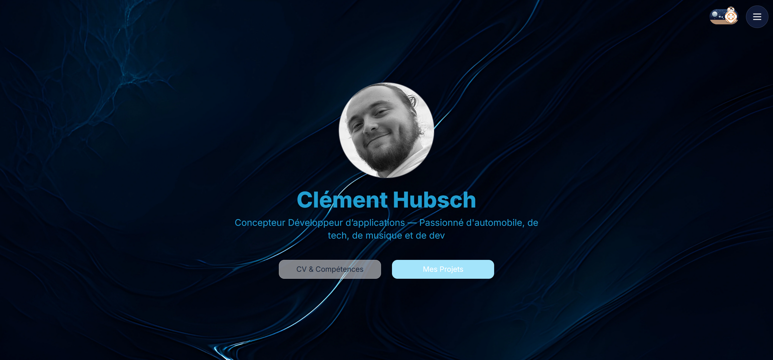 Page d'accueil mode sombre